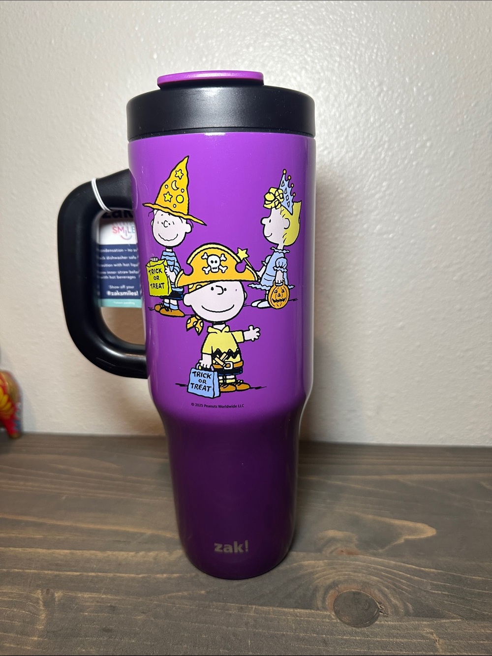 Purple "Trick or Treat" Snoopy Travel Mug with Handle - Picture 2 of 5